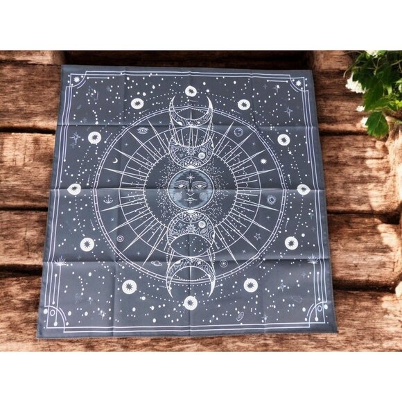 Celestial Moon Phase Altar Cloth 19x19 Tarot Mat Mystical Divination - Picture 3 of 9